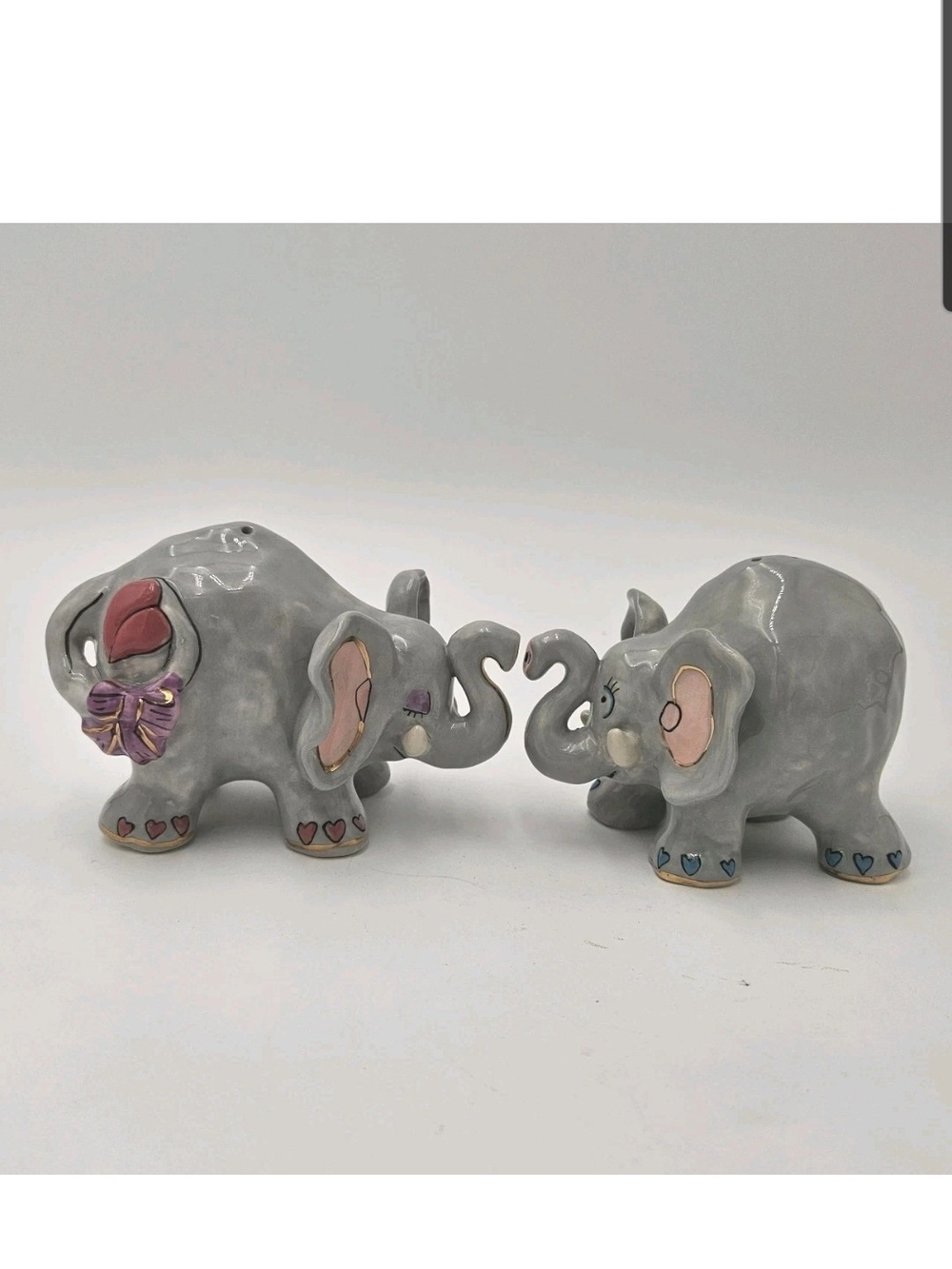 Gray Ceramic Elephant Salt & Pepper Set with Pink Accents